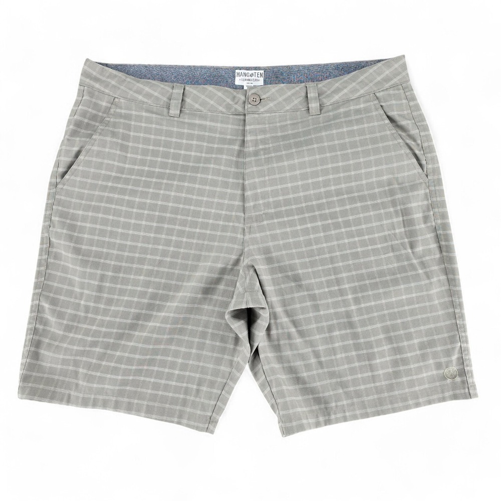Hang Ten Mens 40 Tan Checkered Shorts Poly Viscose Stretch Golf Hiking Chino